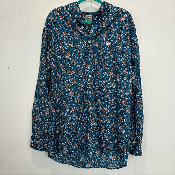 Cinch Other - Cinch Paisley Blue and Orange Patterned Button Down Shirt Size Large